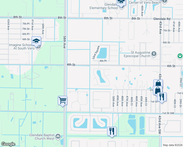 map of restaurants, bars, coffee shops, grocery stores, and more near 5420 3rd Place in Vero Beach