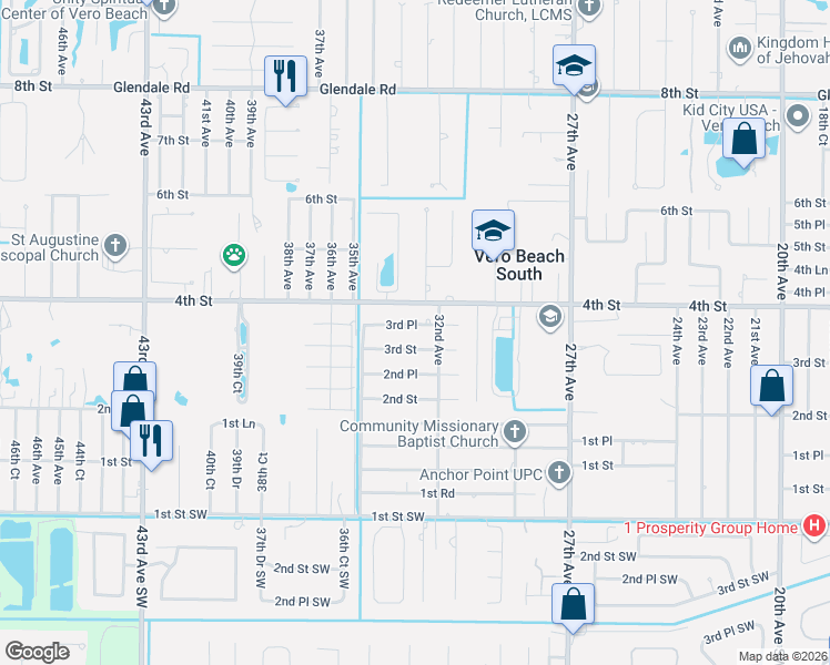 map of restaurants, bars, coffee shops, grocery stores, and more near 275 32nd Avenue in Vero Beach