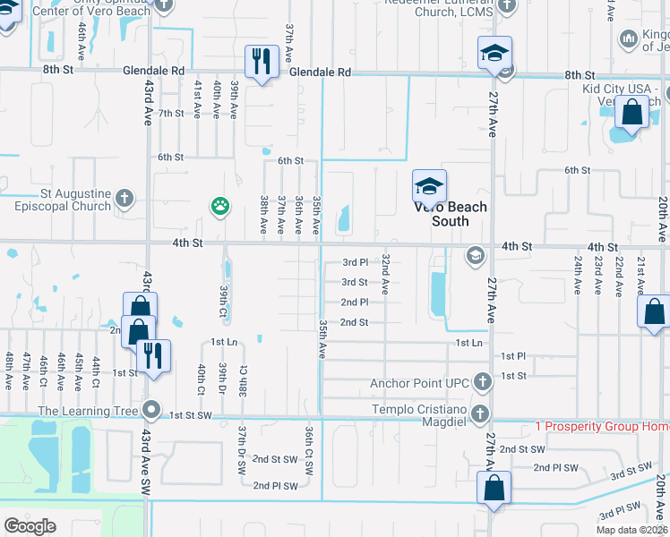 map of restaurants, bars, coffee shops, grocery stores, and more near 3395 3rd Street in Vero Beach