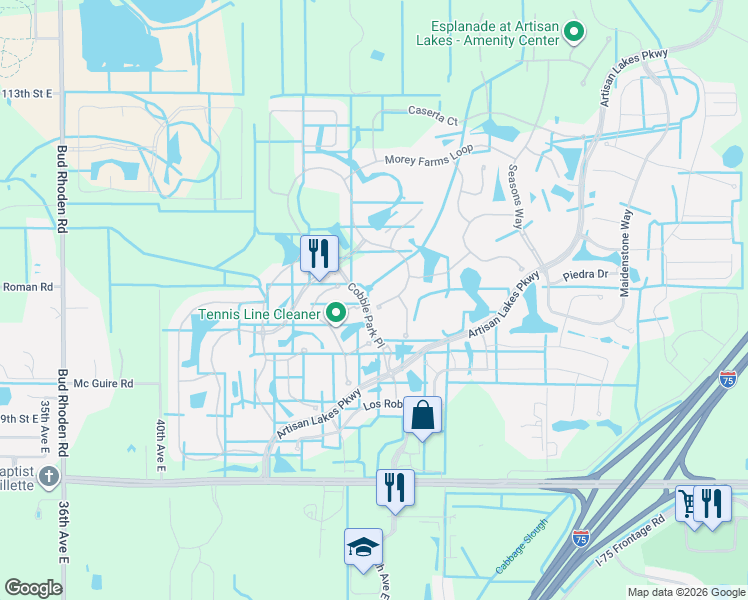 map of restaurants, bars, coffee shops, grocery stores, and more near 10410 Inglenook Terrace in Palmetto