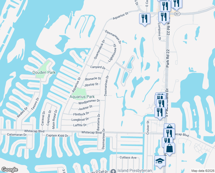 map of restaurants, bars, coffee shops, grocery stores, and more near 14938 Topgallant Street in Corpus Christi