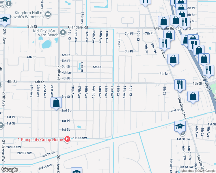 map of restaurants, bars, coffee shops, grocery stores, and more near 1246 4th Street in Vero Beach
