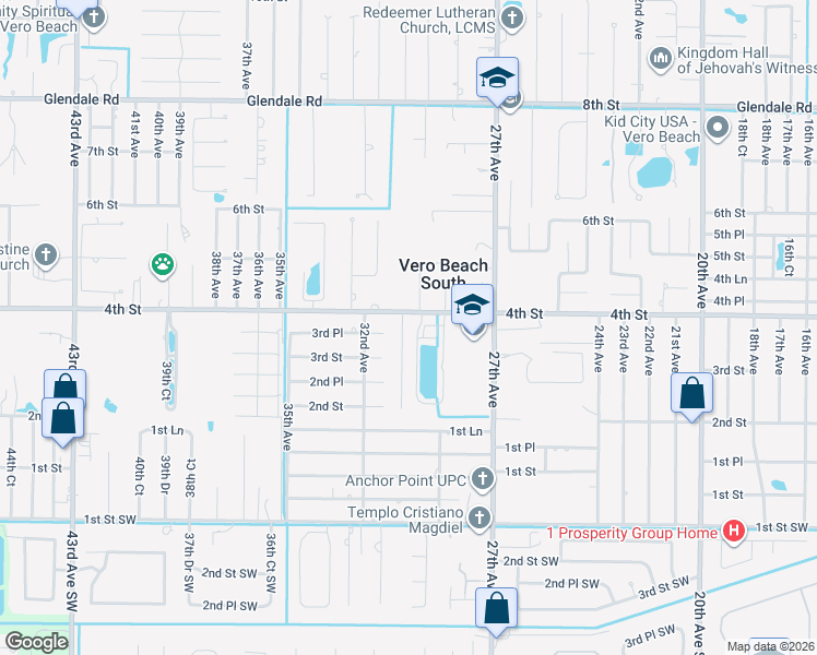 map of restaurants, bars, coffee shops, grocery stores, and more near 395 30th Avenue in Vero Beach