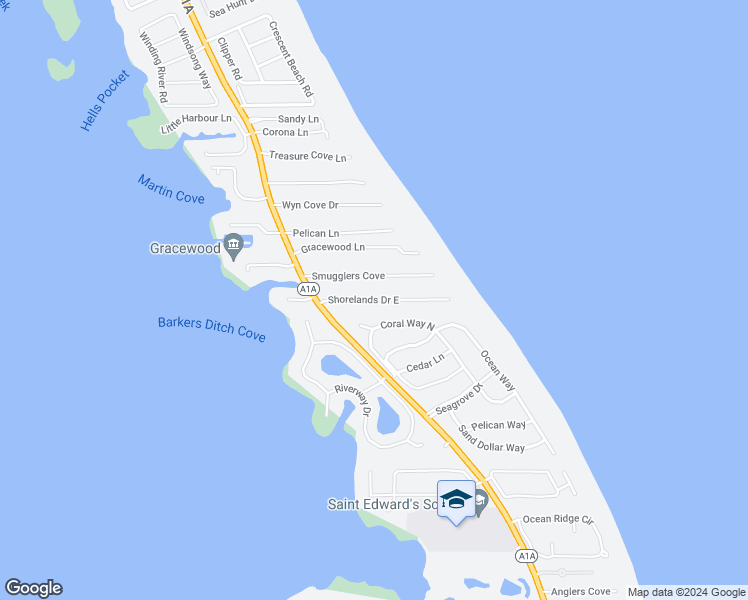 map of restaurants, bars, coffee shops, grocery stores, and more near 1526 Shorelands Drive East in Vero Beach
