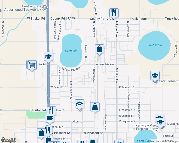 map of restaurants, bars, coffee shops, grocery stores, and more near 1159 Bishop Street in Avon Park