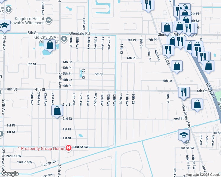 map of restaurants, bars, coffee shops, grocery stores, and more near 1246 4th Street in Vero Beach