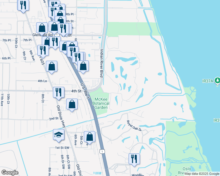 map of restaurants, bars, coffee shops, grocery stores, and more near 420 4th Court in Vero Beach