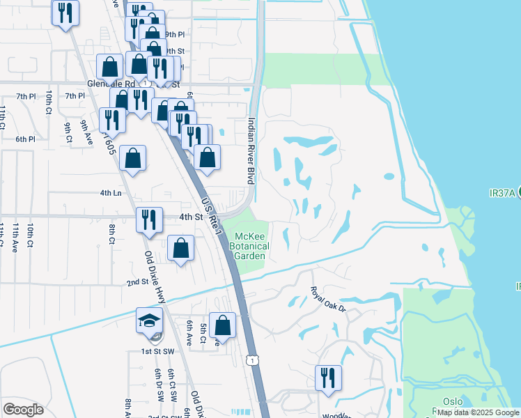 map of restaurants, bars, coffee shops, grocery stores, and more near 410 4th Court in Vero Beach