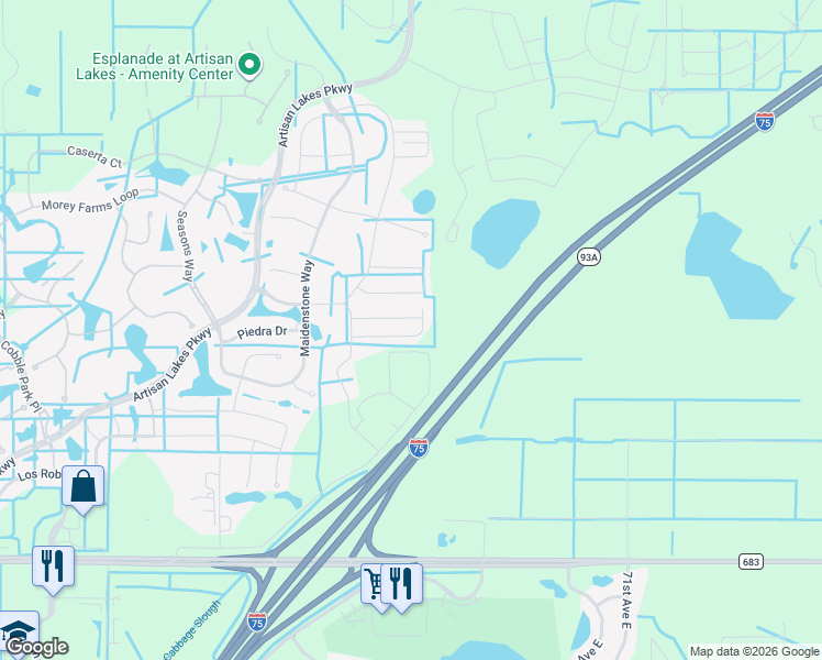 map of restaurants, bars, coffee shops, grocery stores, and more near Fairmont Lane in Palmetto