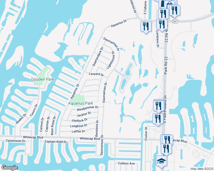 map of restaurants, bars, coffee shops, grocery stores, and more near 14918 Dasmarinas Drive in Corpus Christi