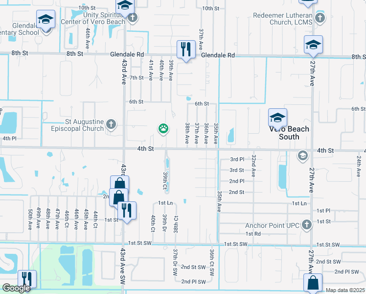 map of restaurants, bars, coffee shops, grocery stores, and more near 3810 4th Street in Vero Beach