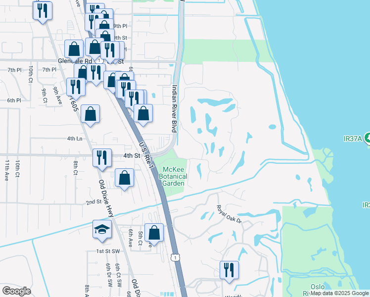 map of restaurants, bars, coffee shops, grocery stores, and more near 420 4th Court in Vero Beach