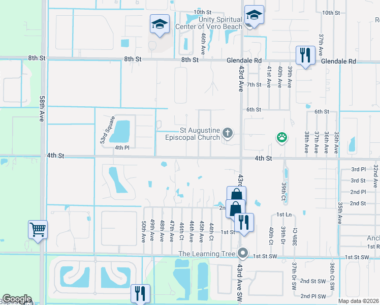 map of restaurants, bars, coffee shops, grocery stores, and more near 415 45th Court in Vero Beach