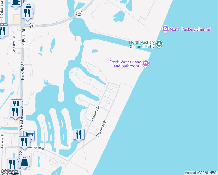 map of restaurants, bars, coffee shops, grocery stores, and more near 14902 Packery View Loop in Corpus Christi