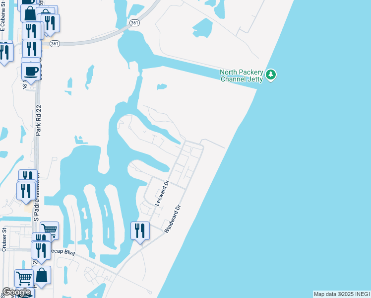 map of restaurants, bars, coffee shops, grocery stores, and more near 14902 Packery View Loop in Corpus Christi