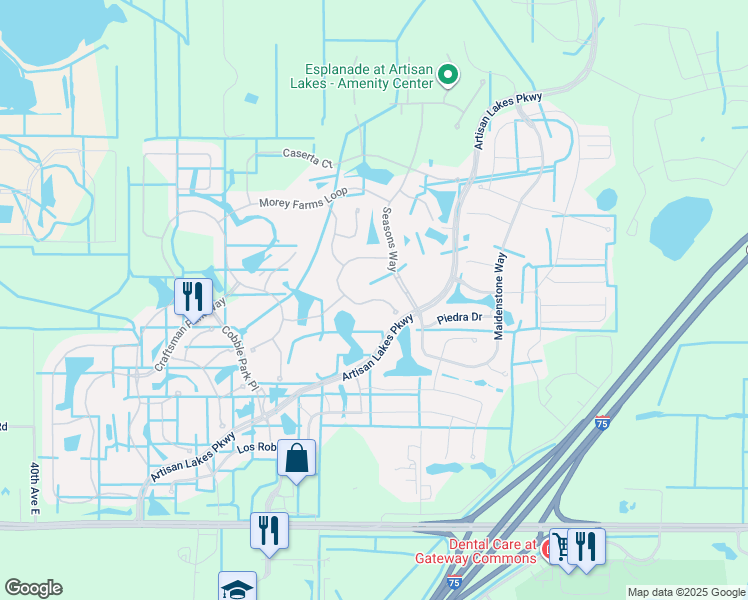 map of restaurants, bars, coffee shops, grocery stores, and more near Rushmere Court in Manatee County