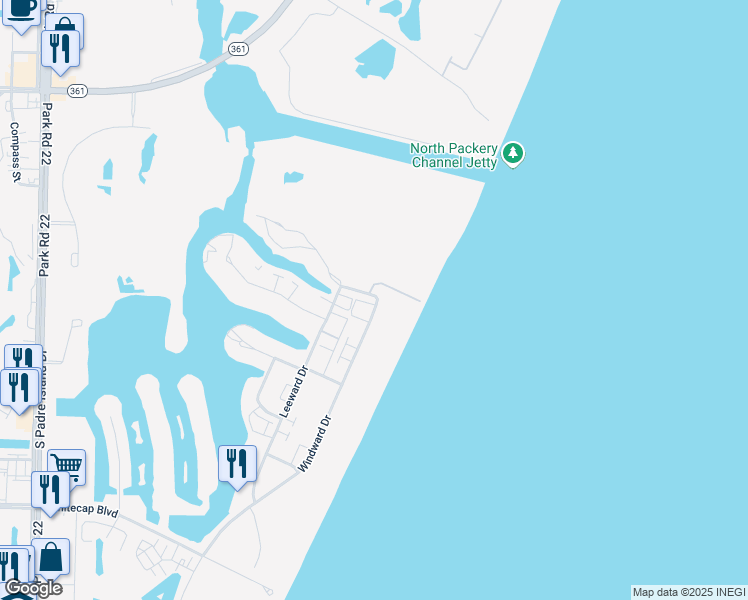 map of restaurants, bars, coffee shops, grocery stores, and more near 14802 Windward Drive in Corpus Christi