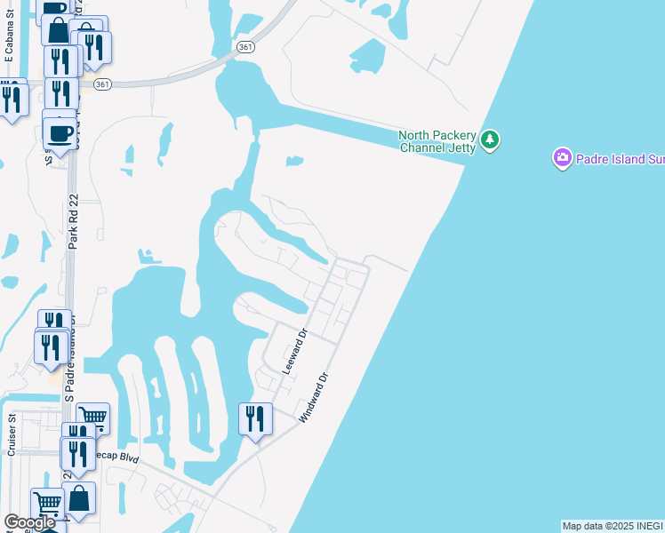 map of restaurants, bars, coffee shops, grocery stores, and more near 14902 Packery View Loop in Corpus Christi