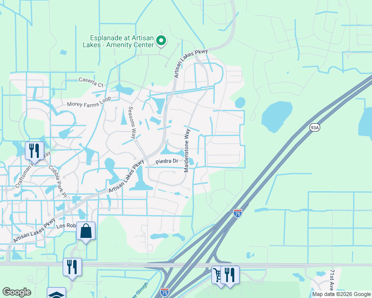 map of restaurants, bars, coffee shops, grocery stores, and more near Maidenstone Way in Manatee County