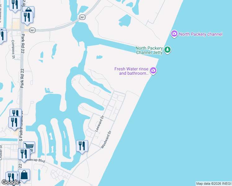 map of restaurants, bars, coffee shops, grocery stores, and more near 14902 Packery View Loop in Corpus Christi