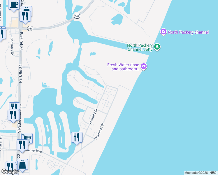 map of restaurants, bars, coffee shops, grocery stores, and more near 14902 Packery View Loop in Corpus Christi
