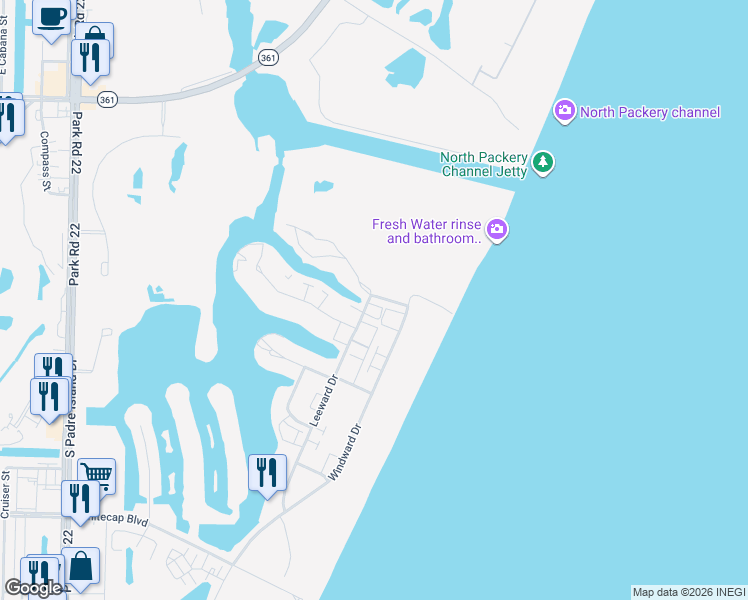 map of restaurants, bars, coffee shops, grocery stores, and more near 14902 Packery View Loop in Corpus Christi