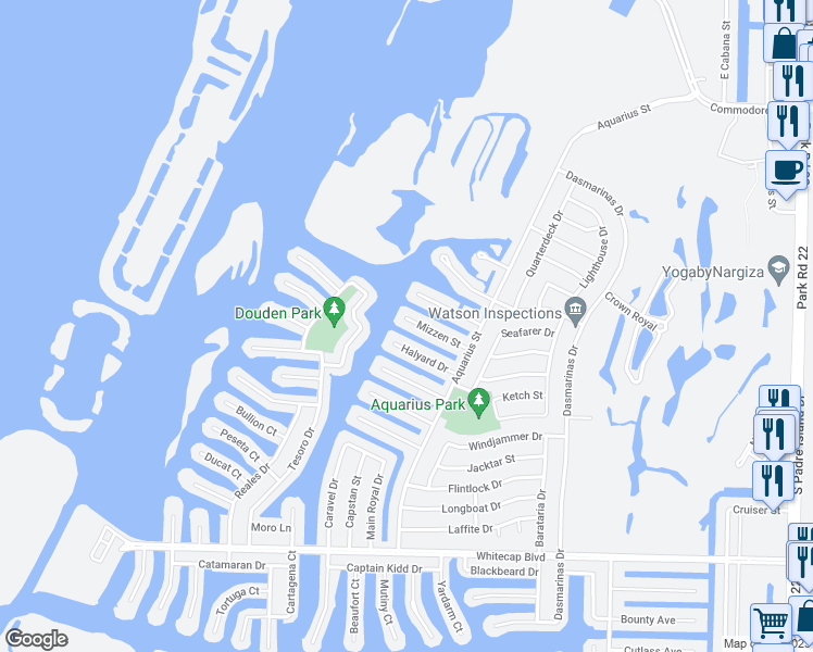 map of restaurants, bars, coffee shops, grocery stores, and more near 13809 Mizzen Street in Corpus Christi