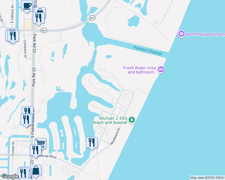 map of restaurants, bars, coffee shops, grocery stores, and more near 14890 Granada Drive in Corpus Christi