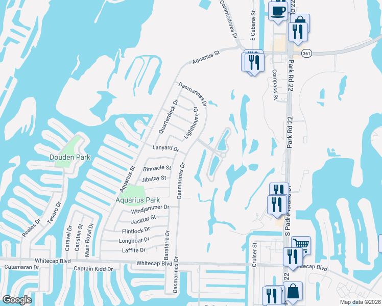 map of restaurants, bars, coffee shops, grocery stores, and more near 14842 Dasmarinas Drive in Corpus Christi