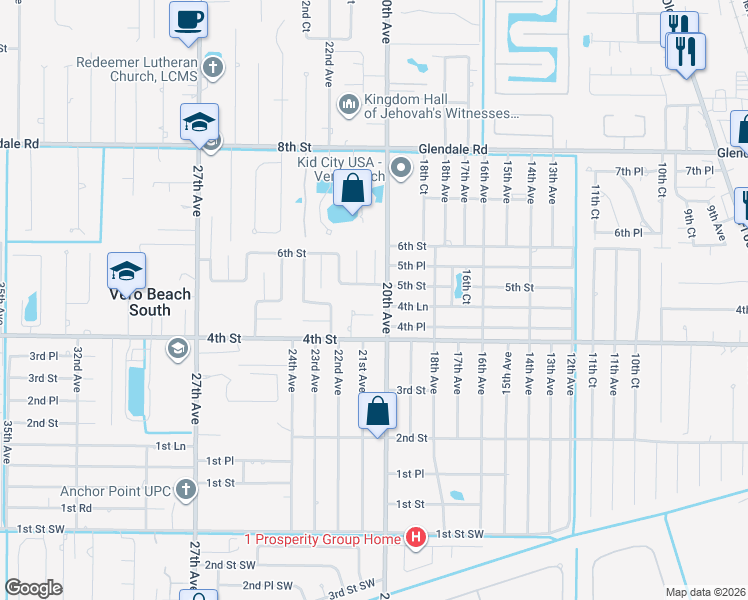 map of restaurants, bars, coffee shops, grocery stores, and more near 435 20th Avenue in Vero Beach