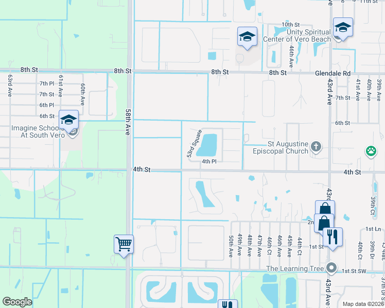 map of restaurants, bars, coffee shops, grocery stores, and more near 424 53rd Square in Vero Beach