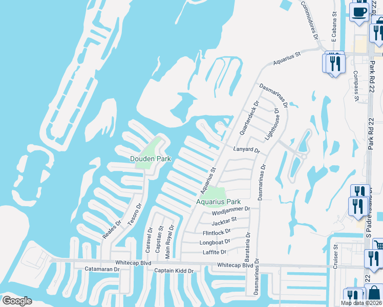 map of restaurants, bars, coffee shops, grocery stores, and more near 13809 Mizzen Street in Corpus Christi
