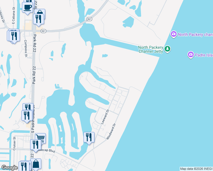 map of restaurants, bars, coffee shops, grocery stores, and more near 14890 Granada Drive in Corpus Christi