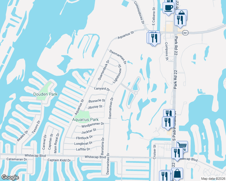 map of restaurants, bars, coffee shops, grocery stores, and more near 14842 Dasmarinas Drive in Corpus Christi