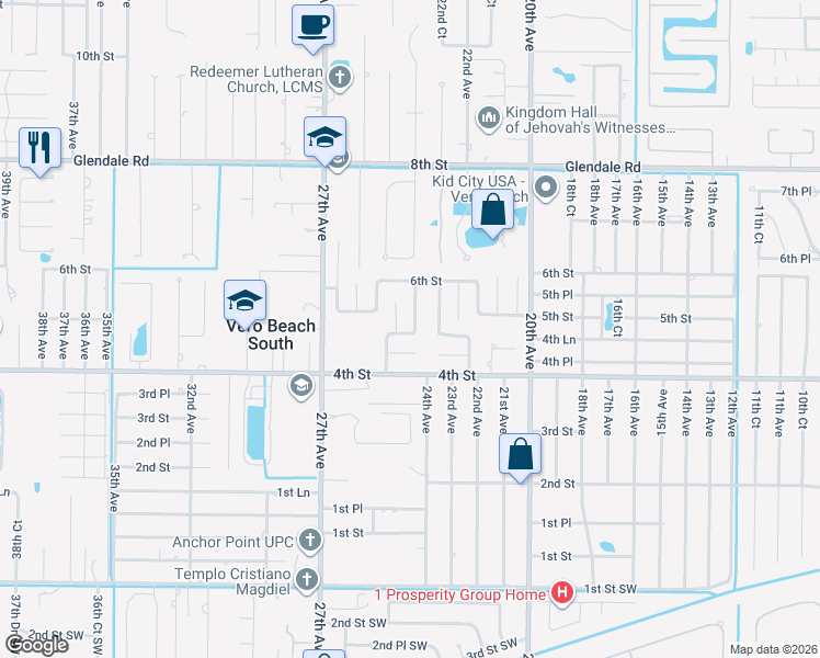 map of restaurants, bars, coffee shops, grocery stores, and more near 495 24th Avenue in Vero Beach