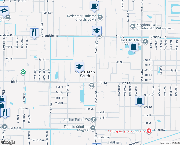 map of restaurants, bars, coffee shops, grocery stores, and more near 2740 4th Place in Vero Beach