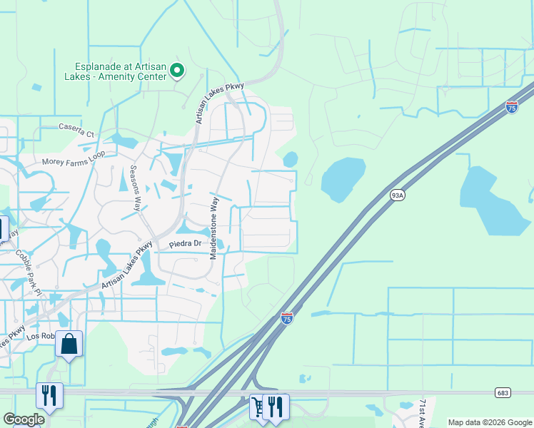 map of restaurants, bars, coffee shops, grocery stores, and more near Maidenstone Cr in Palmetto