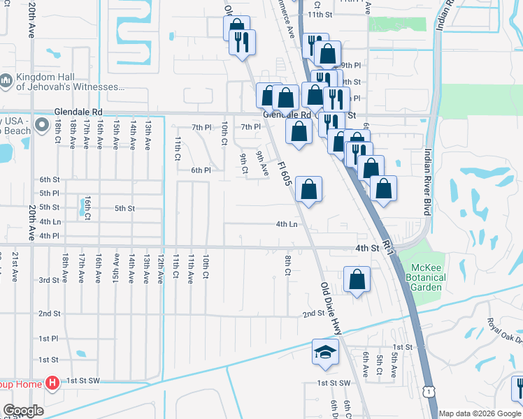 map of restaurants, bars, coffee shops, grocery stores, and more near 884 4th Lane in Vero Beach