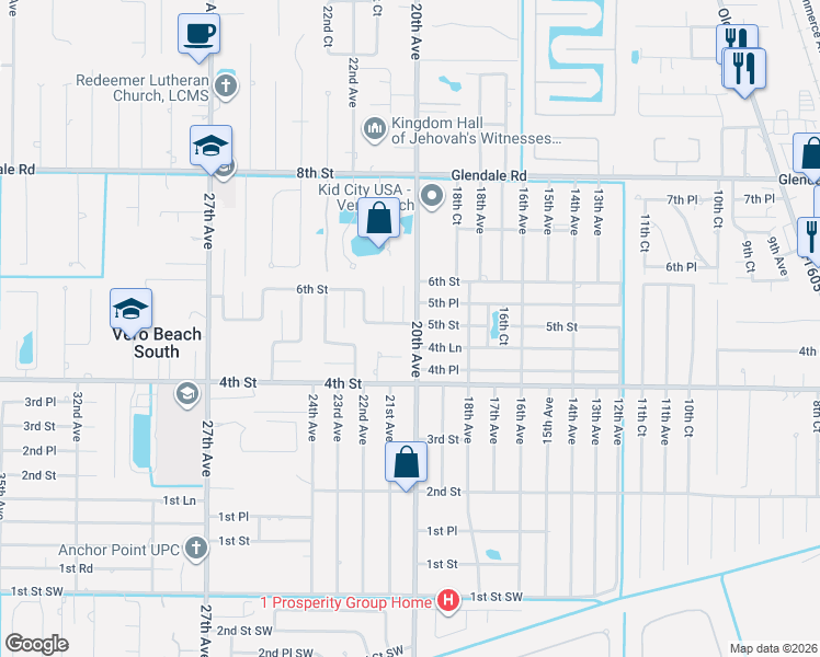 map of restaurants, bars, coffee shops, grocery stores, and more near 435 20th Avenue in Vero Beach