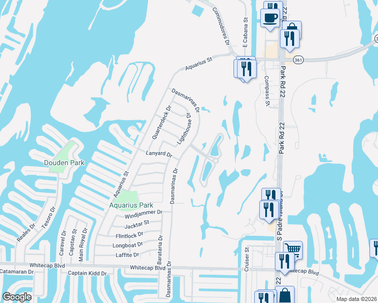 map of restaurants, bars, coffee shops, grocery stores, and more near 14842 Dasmarinas Drive in Corpus Christi
