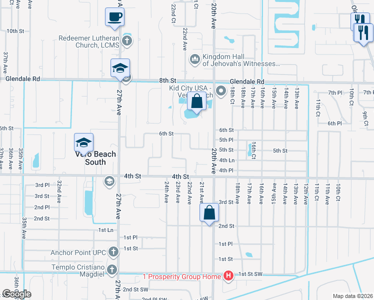 map of restaurants, bars, coffee shops, grocery stores, and more near 430 21st Court in Vero Beach
