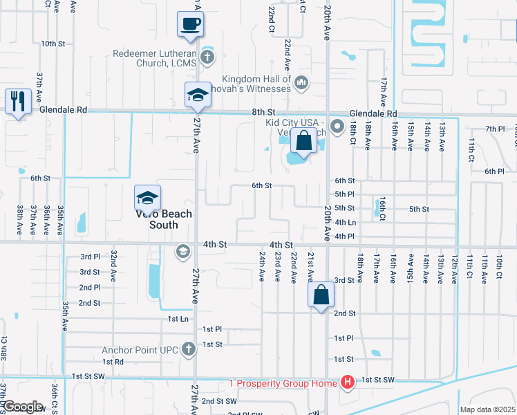map of restaurants, bars, coffee shops, grocery stores, and more near 524 24th Avenue in Vero Beach