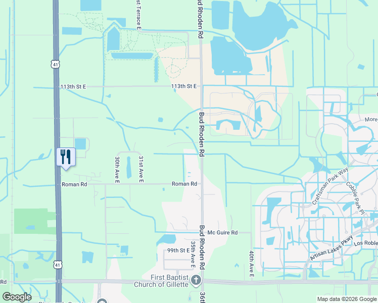map of restaurants, bars, coffee shops, grocery stores, and more near 10611 Bud Rhoden Road in Palmetto