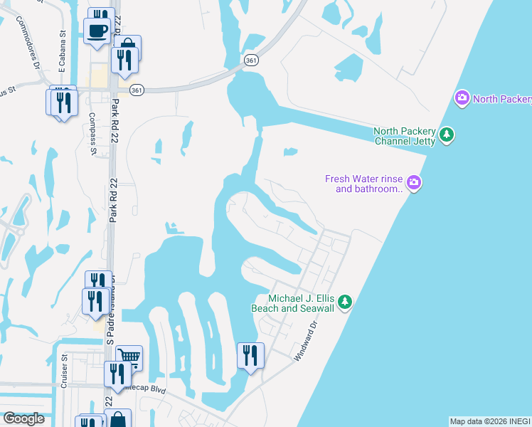 map of restaurants, bars, coffee shops, grocery stores, and more near 14800 Granada Drive in Corpus Christi