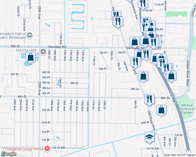 map of restaurants, bars, coffee shops, grocery stores, and more near 570 11th Avenue in Vero Beach