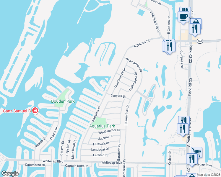 map of restaurants, bars, coffee shops, grocery stores, and more near 14837 Quarterdeck Drive in Corpus Christi
