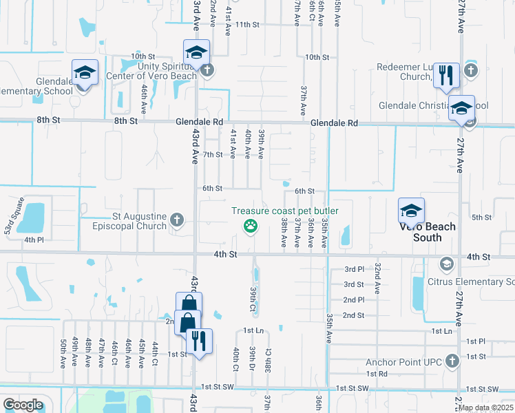 map of restaurants, bars, coffee shops, grocery stores, and more near 530 39th Court in Vero Beach