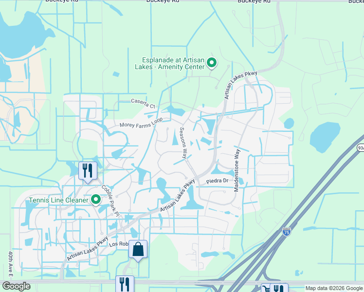 map of restaurants, bars, coffee shops, grocery stores, and more near 10806 Seasons Way in Palmetto