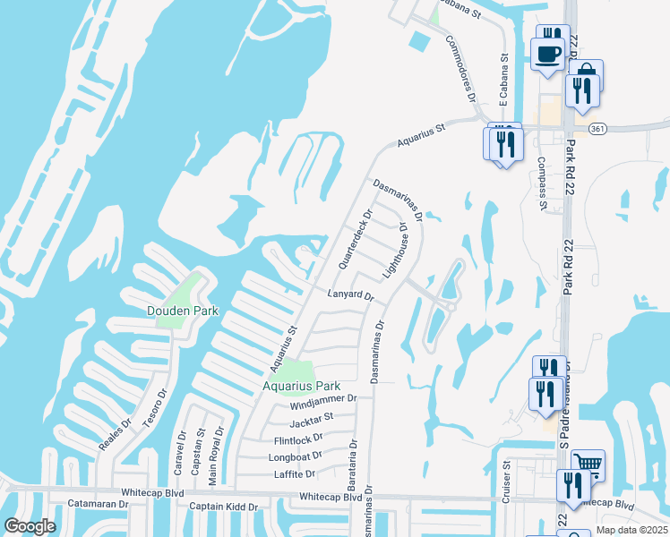 map of restaurants, bars, coffee shops, grocery stores, and more near 14837 Quarterdeck Drive in Corpus Christi