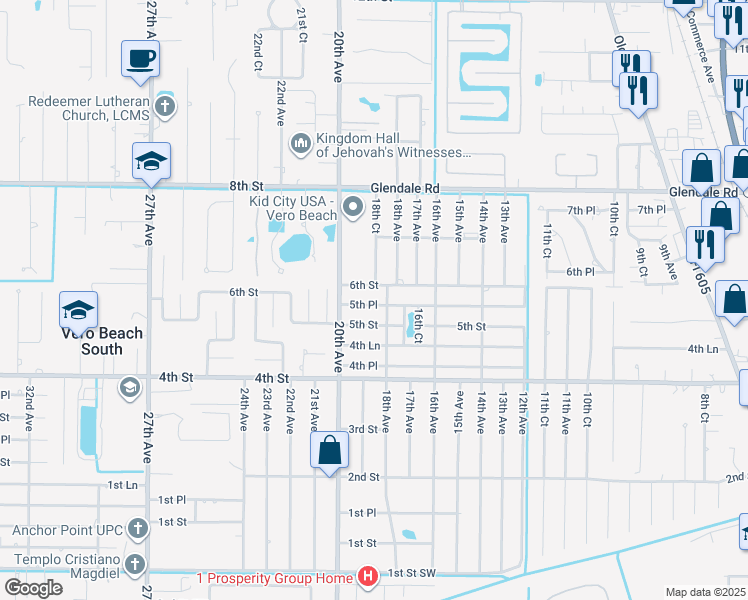 map of restaurants, bars, coffee shops, grocery stores, and more near 1826 5th Place in Vero Beach